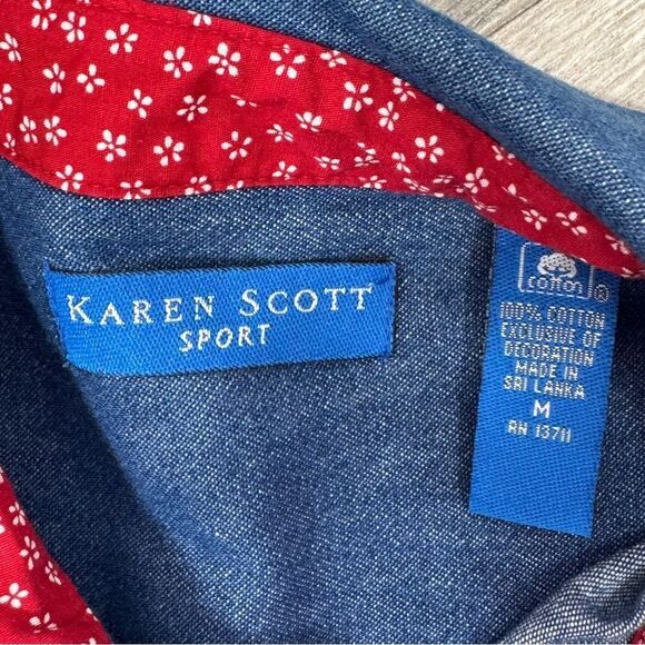 Karen Scott Embroidered Country Christmas Denim Button Up Shirt Blue Medium - Picture 10 of 12